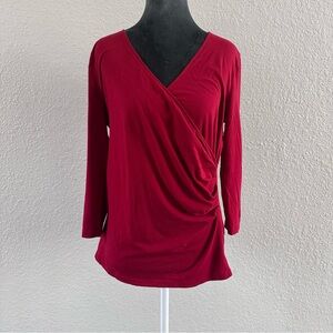 Ann Taylor Red Wrap Top – Size Medium – Ruching Detail
